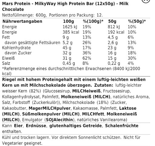 MilkyWay - High Protein Bar - 12 x 50G