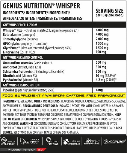 Genius Nutrition - Whisper Pre-Workout - 400G