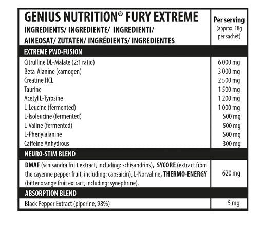 Genius Nutrition - Fury Extreme Sample - 10 x 18G