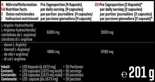 Body Attack - L-Arginine 1500 - 120 Capsules
