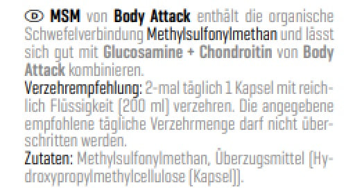 Body Attack - MSM - 100 Capsules
