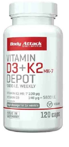 Body Attack - Vitamin D3 + K2 - 120 Capsules